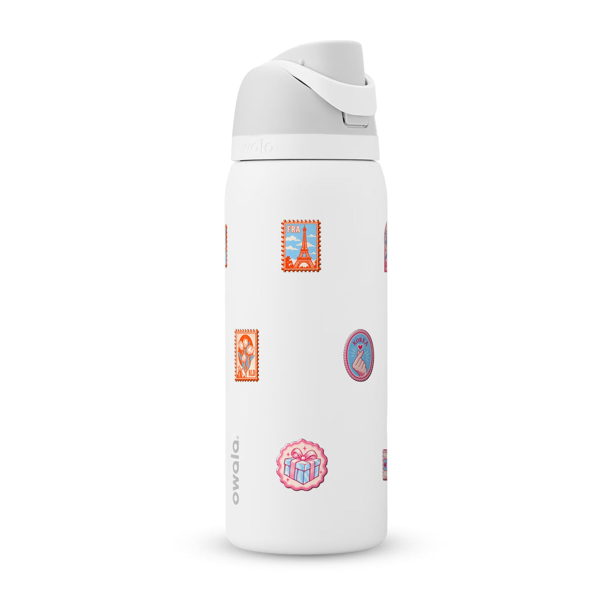 Garrafa Térmica Owala FreeSip 946ml Selos de Viagem White Marshmallow