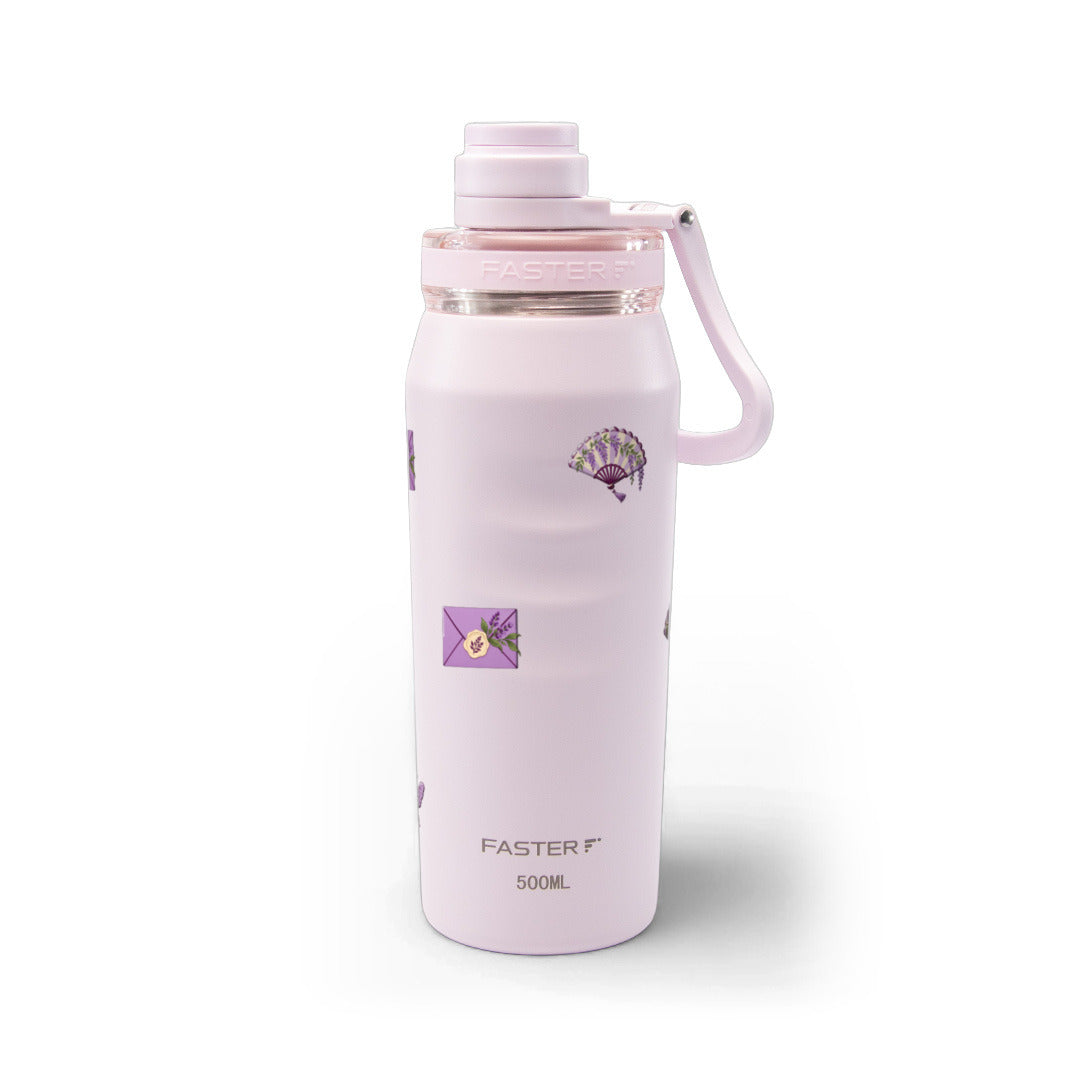 Garrafa Térmica Faster Oásis 500ml Lavanda Botânica Rosa BB
