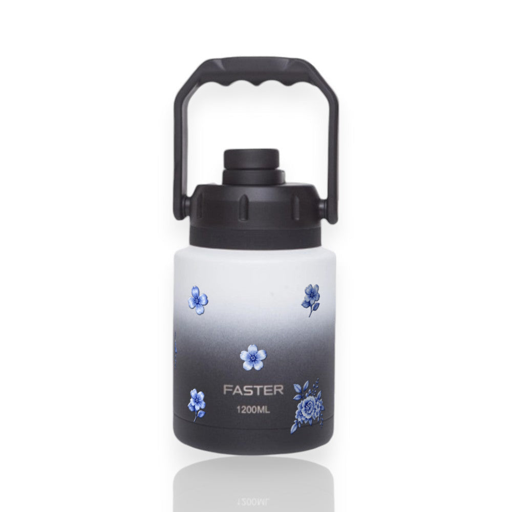 Garrafa Térmica Faster Growler 1200ml Jardim Azul Preta com branco