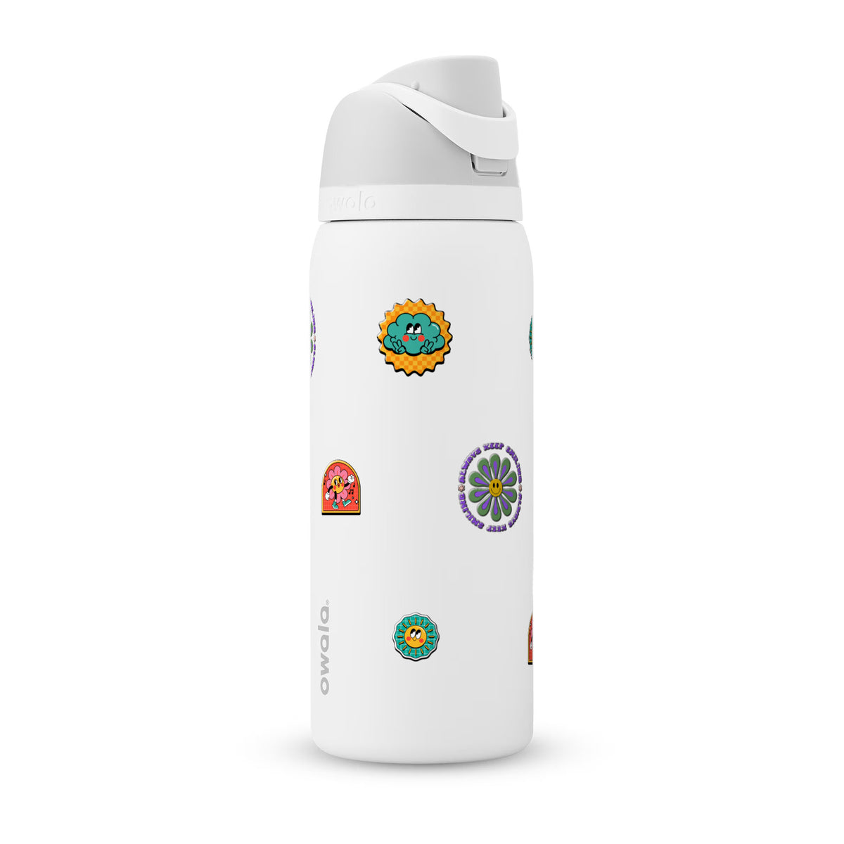 Garrafa Térmica Owala FreeSip 946ml Retrô Good Vibes White Marshmallow