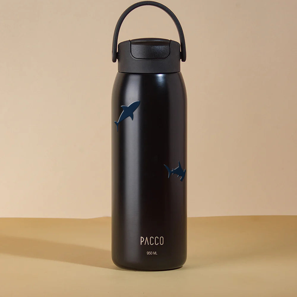 Garrafa Térmica PACCO Easy 950ml Tubarões Preto