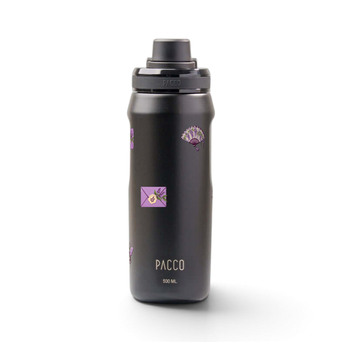 Garrafa Térmica PACCO Vyta 500ml Lavanda Botânica Preta