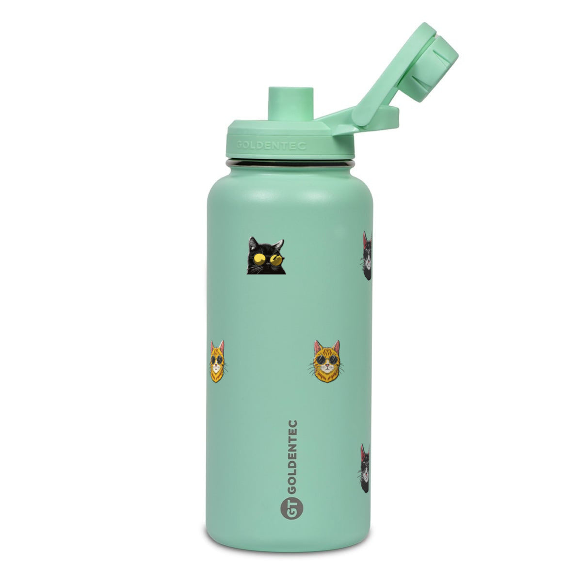 Garrafa Térmica Goldentec 1000ml Gatos de Óculos Verde Menta