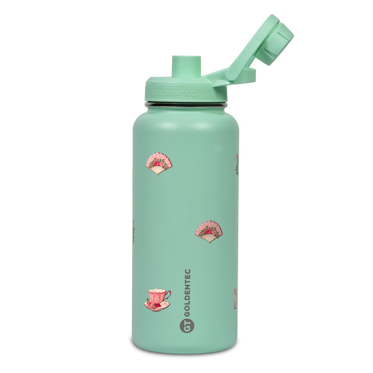 Garrafa Térmica Goldentec 1000ml Rosé Romântico Verde Menta