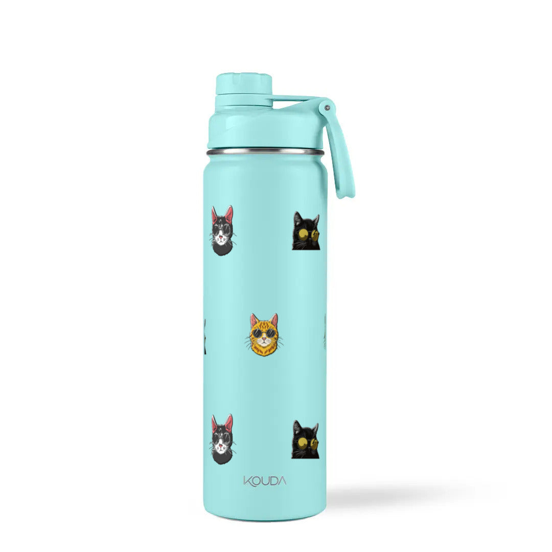 Garrafa Térmica Kouda Ladakh 660ml Gatos de Óculos Turquesa