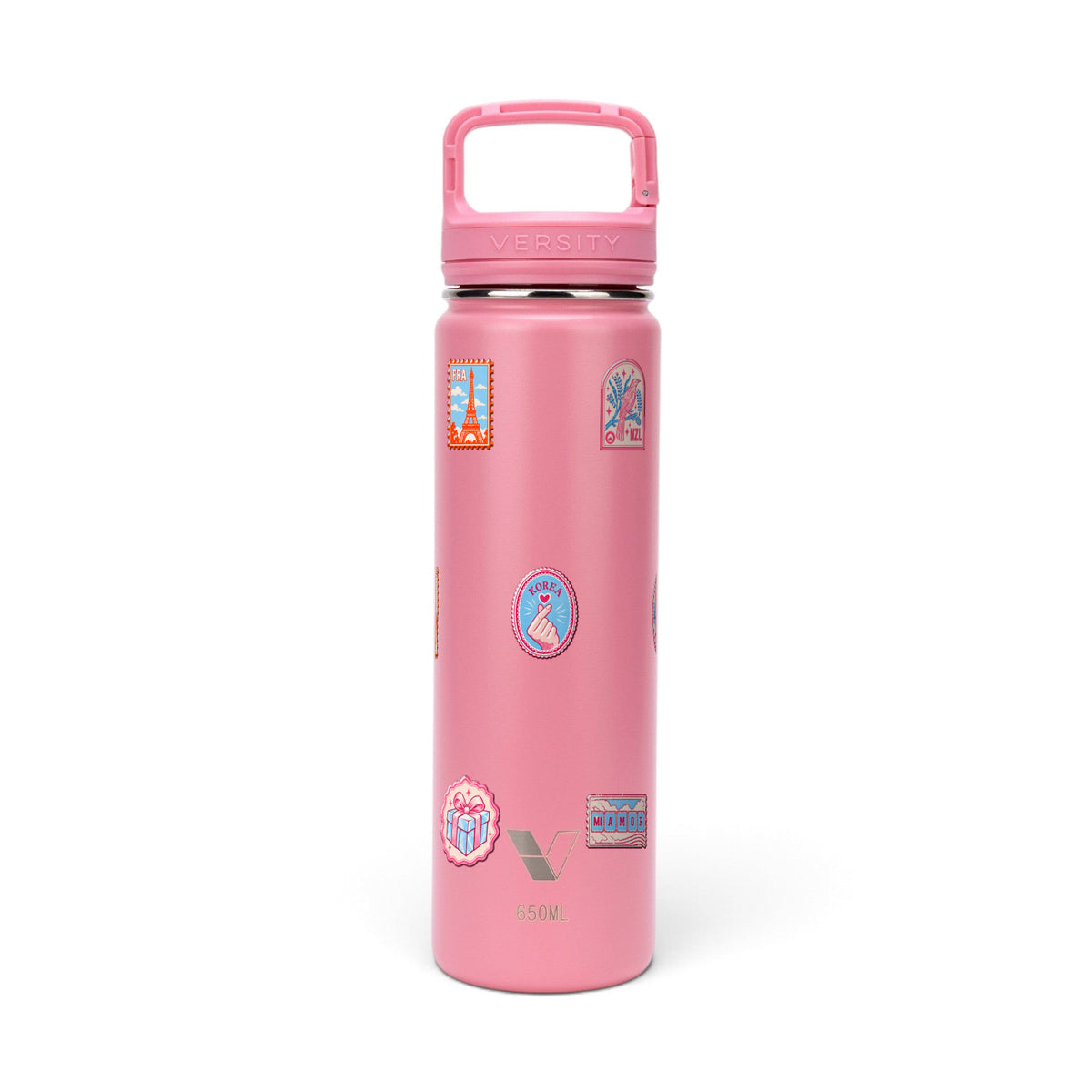Garrafa Térmica Versity ColdKeeper 650ml Selos de Viagem Rosa Chiclete