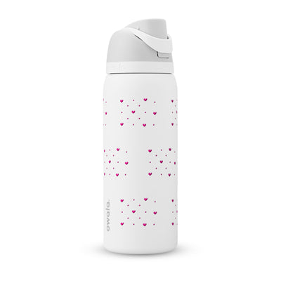 Garrafa Térmica Owala FreeSip 946ml Corações Rosa White Marshmallow