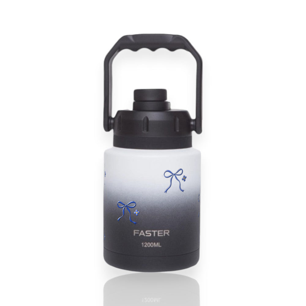 Garrafa Térmica Faster Growler 1200ml Laço Leve Preta com branco