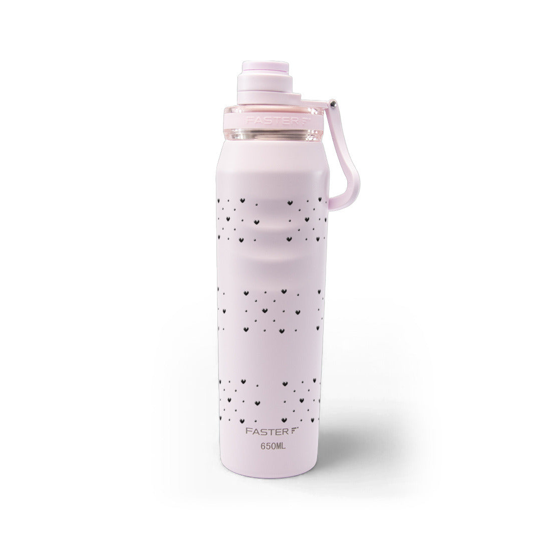 Garrafa Térmica Faster Oásis 650ml Corações Preta Rosa BB