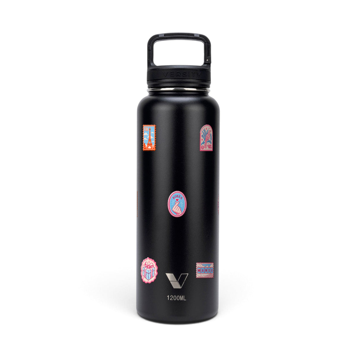 Garrafa Térmica Versity ColdKeeper 1200ml Selos de Viagem Preta