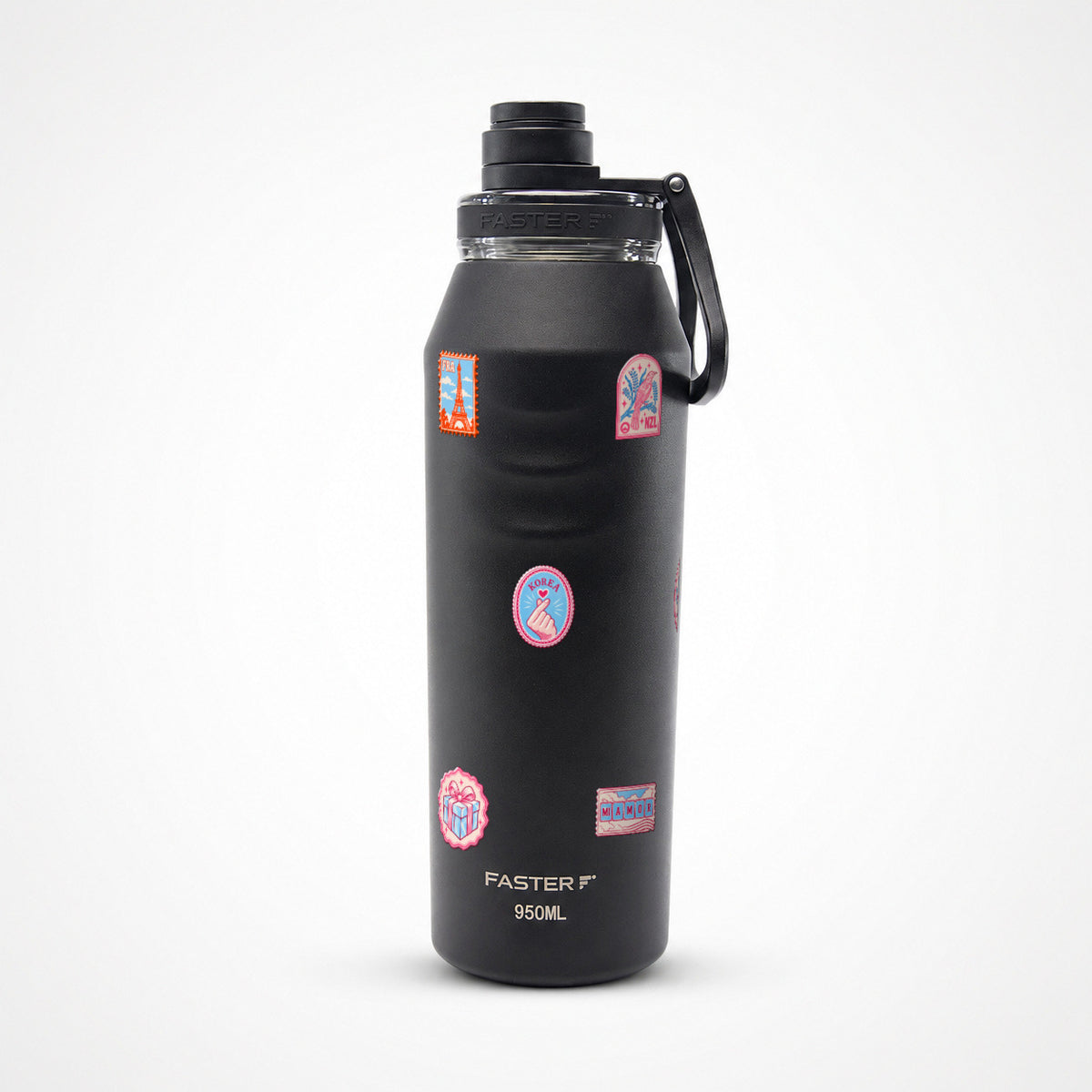 Garrafa Térmica Faster Oásis 950ml Selos de Viagem Preto