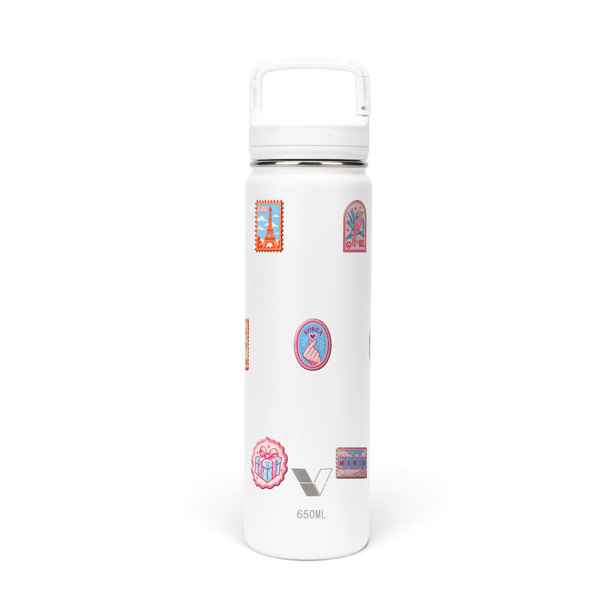 Garrafa Térmica Versity ColdKeeper 650ml Selos de Viagem Branca