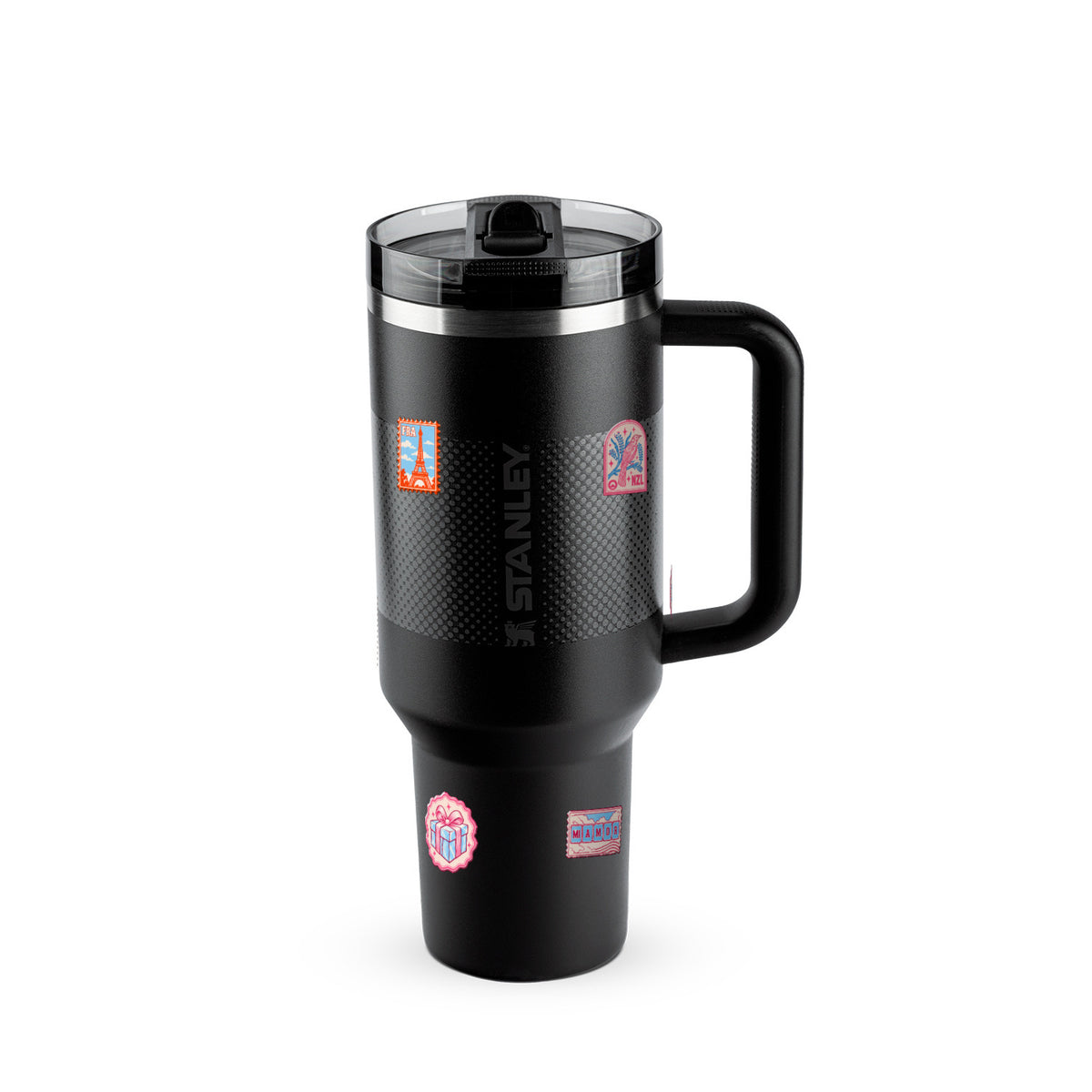 Copo Térmico Stanley Quencher Protour 1,18L Selos de Viagem Black Fade