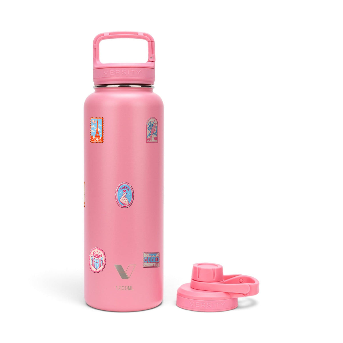 Garrafa Térmica Versity ColdKeeper 1200ml Selos de Viagem Rosa Chiclete