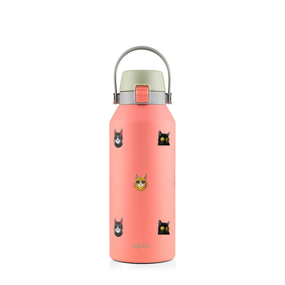 Garrafa Térmica Kouda Vega 1000ml Gatos de Óculos Coral