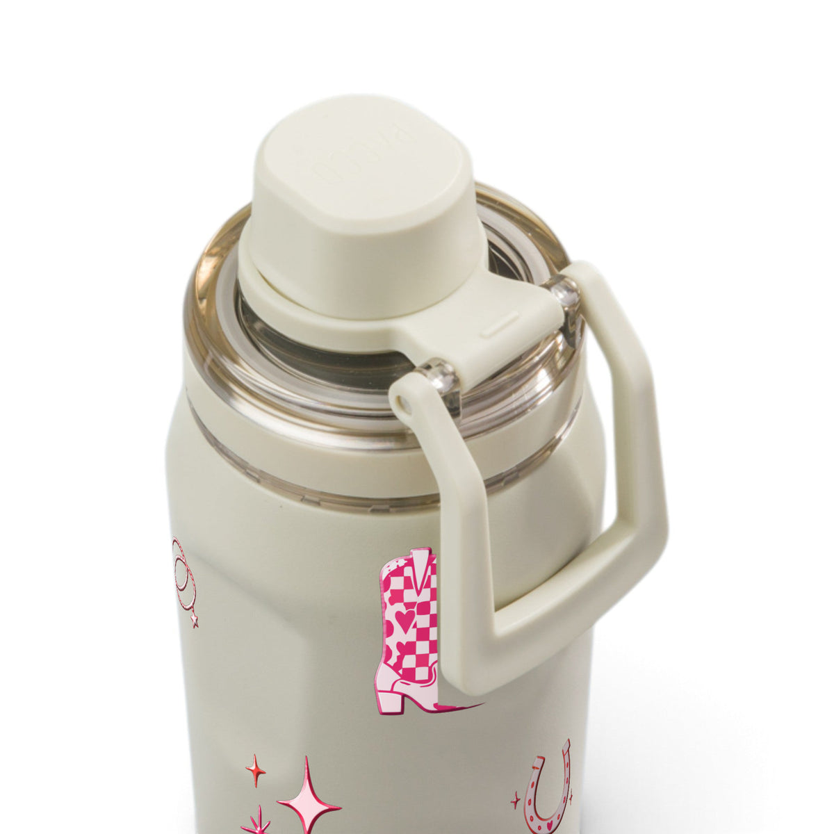 Garrafa Térmica PACCO Vyta 350ml Country Rosa Creme, detalhe da tampa