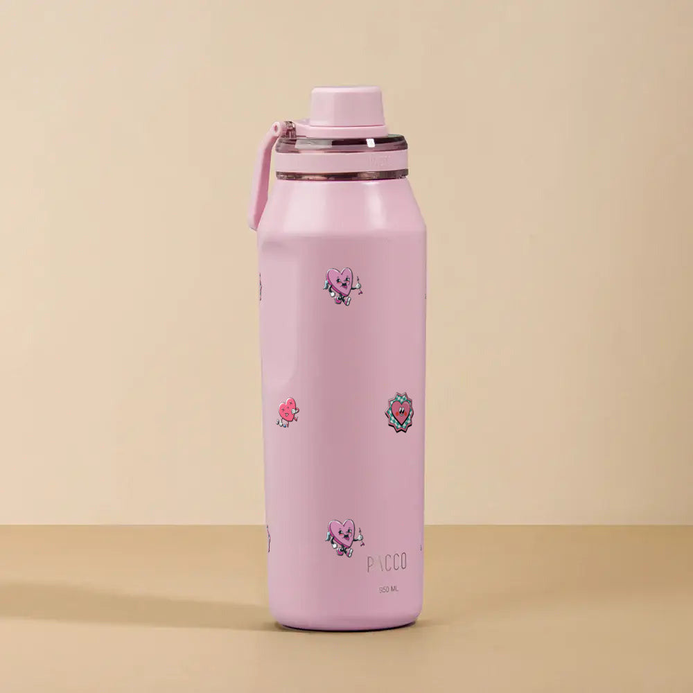 Garrafa Térmica PACCO Vyta 950ml Corações Sweet Rose, foto de estúdio