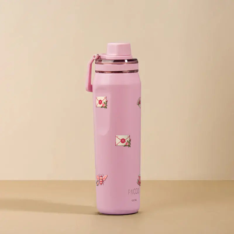 Garrafa Térmica PACCO Vyta 650ml Rosé Romântico Sweet Rose, foto de estúdio