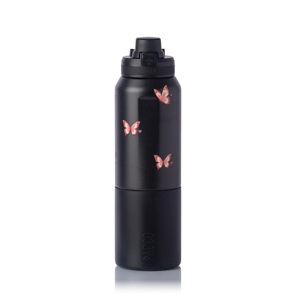 Garrafa Térmica PACCO Nexa 1000ml Rosé Butterfly Preto, frente