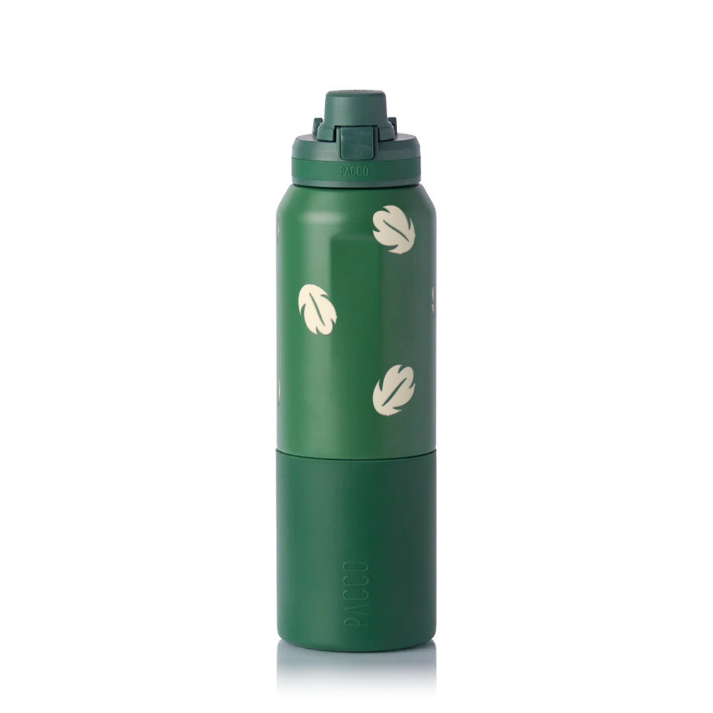 Garrafa Térmica PACCO Nexa 1000ml Folhas Creme Verde Militar, frente