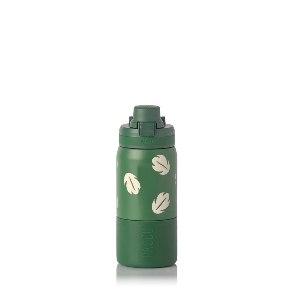 Garrafa Térmica PACCO Nexa 440ml Folhas Creme Verde Militar, frente