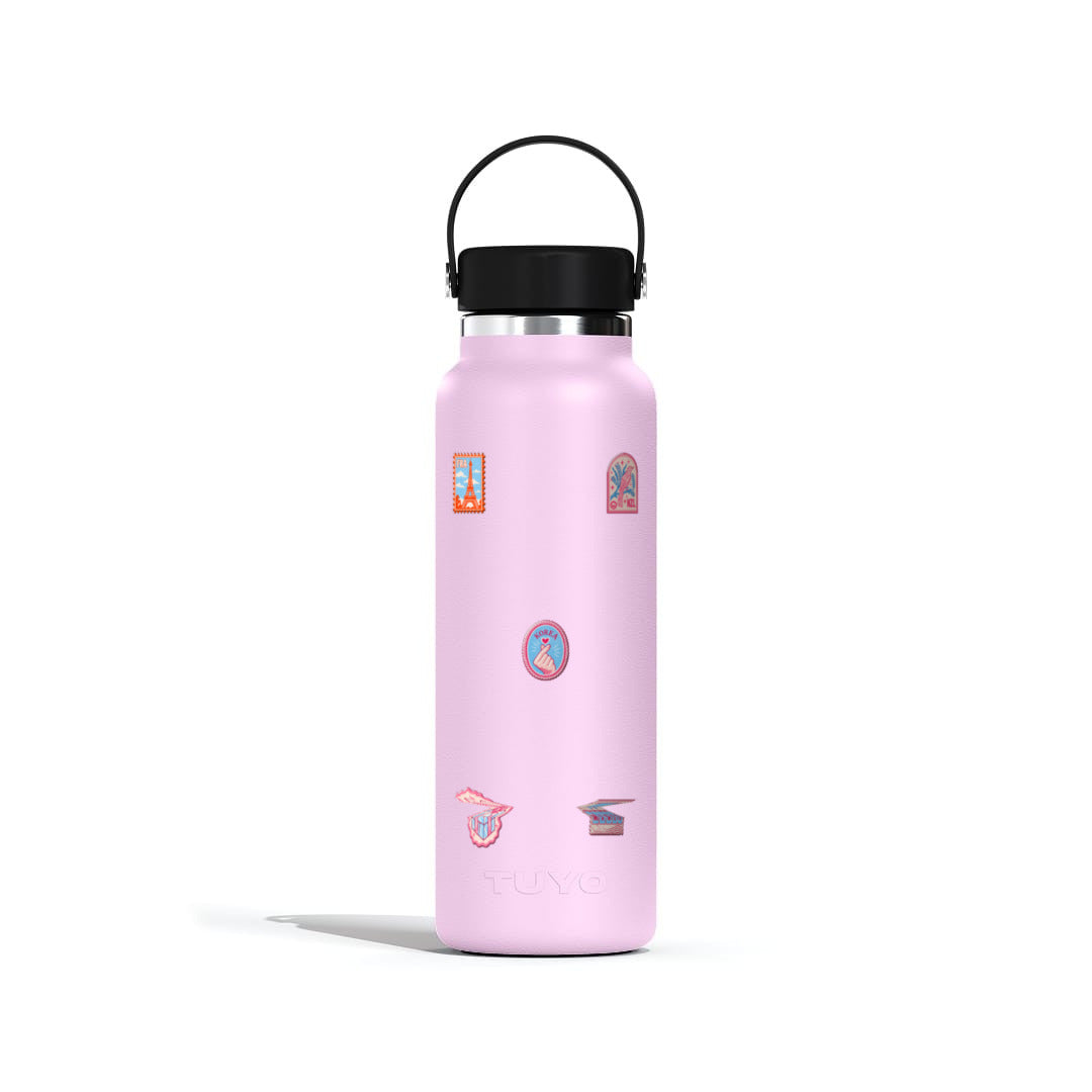 Garrafa Térmica Tuyo 1200ml Selos de Viagem Lilás, frente