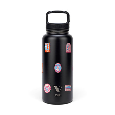 Garrafa Térmica Versity ColdKeeper 950ml Selos de Viagem Preta, frente