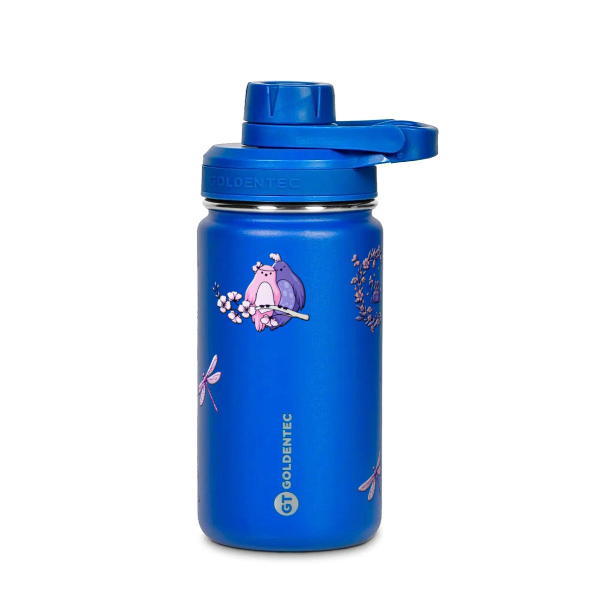 Garrafa Térmica Goldentec 350ml Natureza Lilás Azul, frente