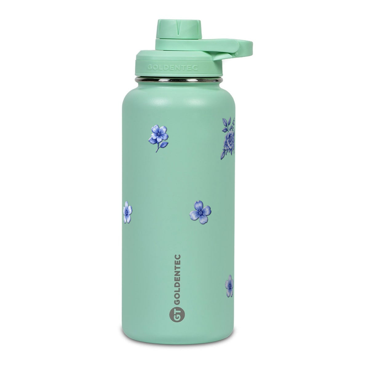 Garrafa Térmica Goldentec 1000ml Jardim Azul Verde Menta, frente