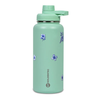 Garrafa Térmica Goldentec 1000ml Jardim Azul Verde Menta, frente