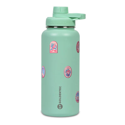 Garrafa Térmica Goldentec 1000ml Selos de Viagem Verde Menta, frente