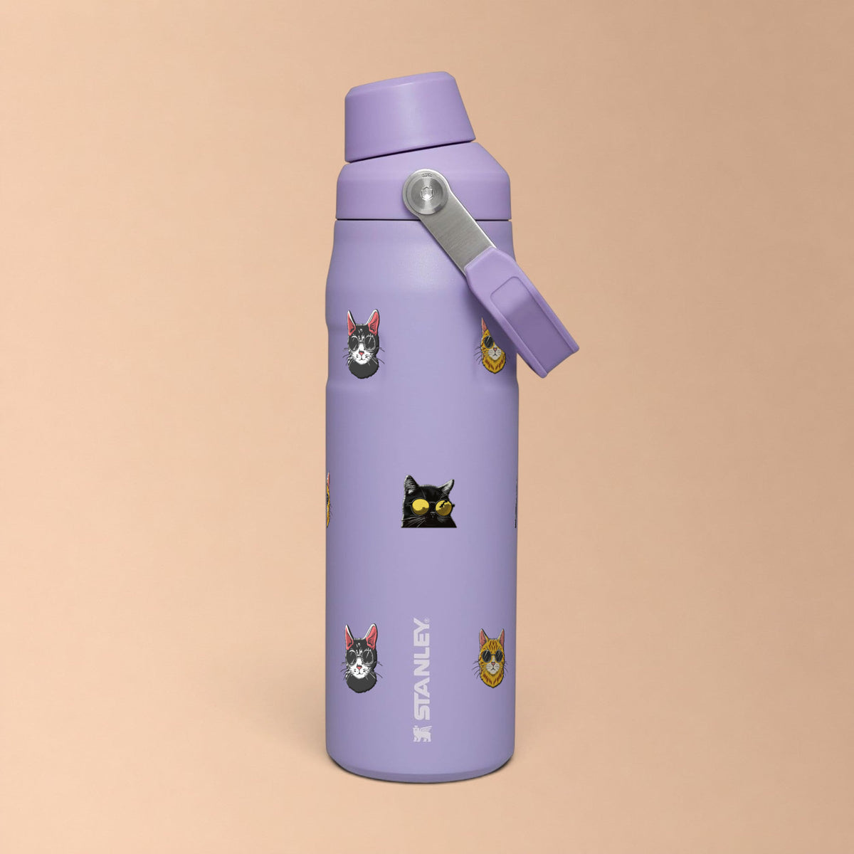 Garrafa Térmica Stanley Aerolight Fast Flow 710ml Gatos de Óculos Lavender, frente