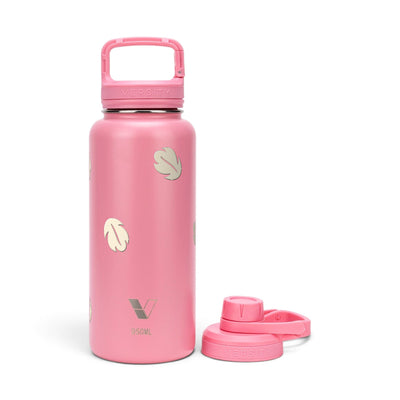 Garrafa Térmica Versity ColdKeeper 950ml Folhas Creme Rosa Chiclete, frente