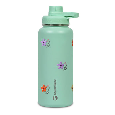 Garrafa Térmica Goldentec 1000ml Floral Club Verde Menta, frente
