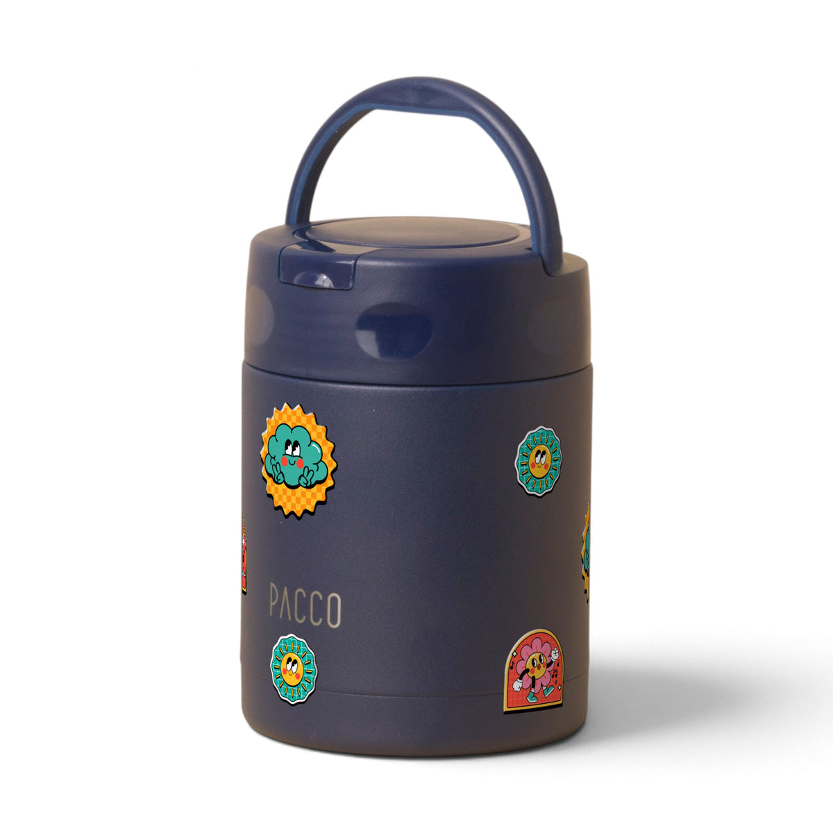 Pote Térmico PACCO FoodJar 350ml Retrô Good Vibes Marinho, frente