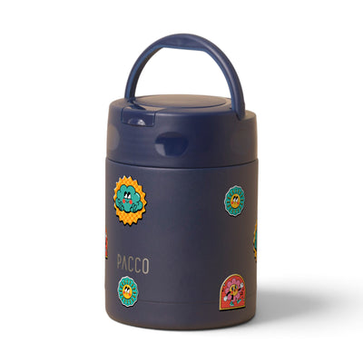 Pote Térmico PACCO FoodJar 350ml Retrô Good Vibes Marinho, frente