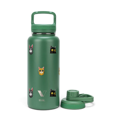Garrafa Térmica Versity ColdKeeper 950ml Gatos de Óculos Verde, frente