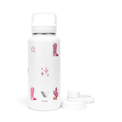 Garrafa Térmica Versity ColdKeeper 950ml Country Rosa Branca, frente