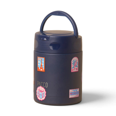 Pote Térmico PACCO FoodJar 350ml Selos de Viagem Marinho, frente