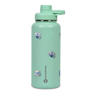 Garrafa Térmica Goldentec 1000ml Porcelana Azul Verde Menta, frente
