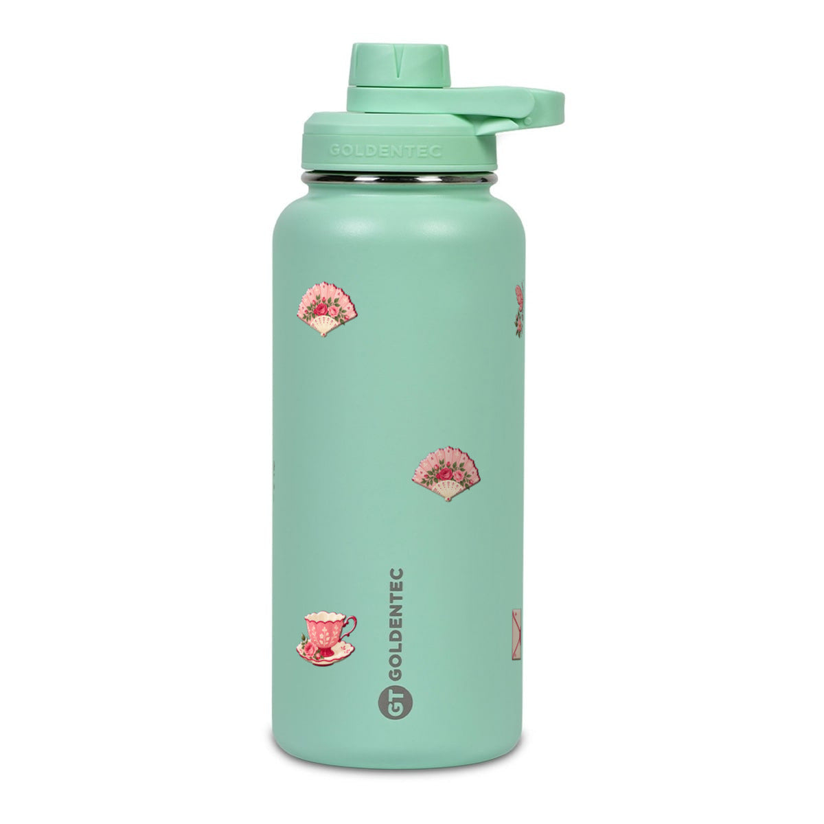 Garrafa Térmica Goldentec 1000ml Rosé Romântico Verde Menta, frente