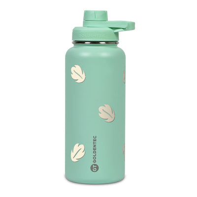 Garrafa Térmica Goldentec 1000ml Folhas Creme Verde Menta, frente