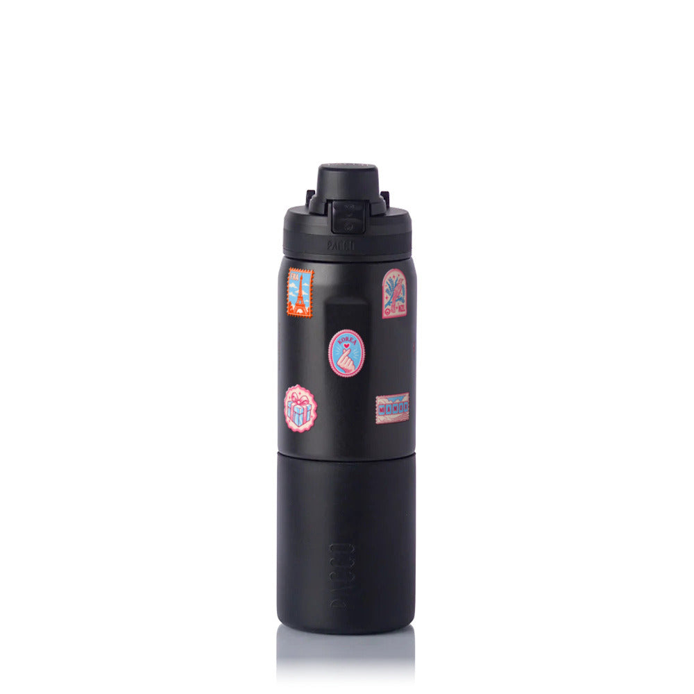 Garrafa Térmica PACCO Nexa 600ml Selos de Viagem PRETO, frente
