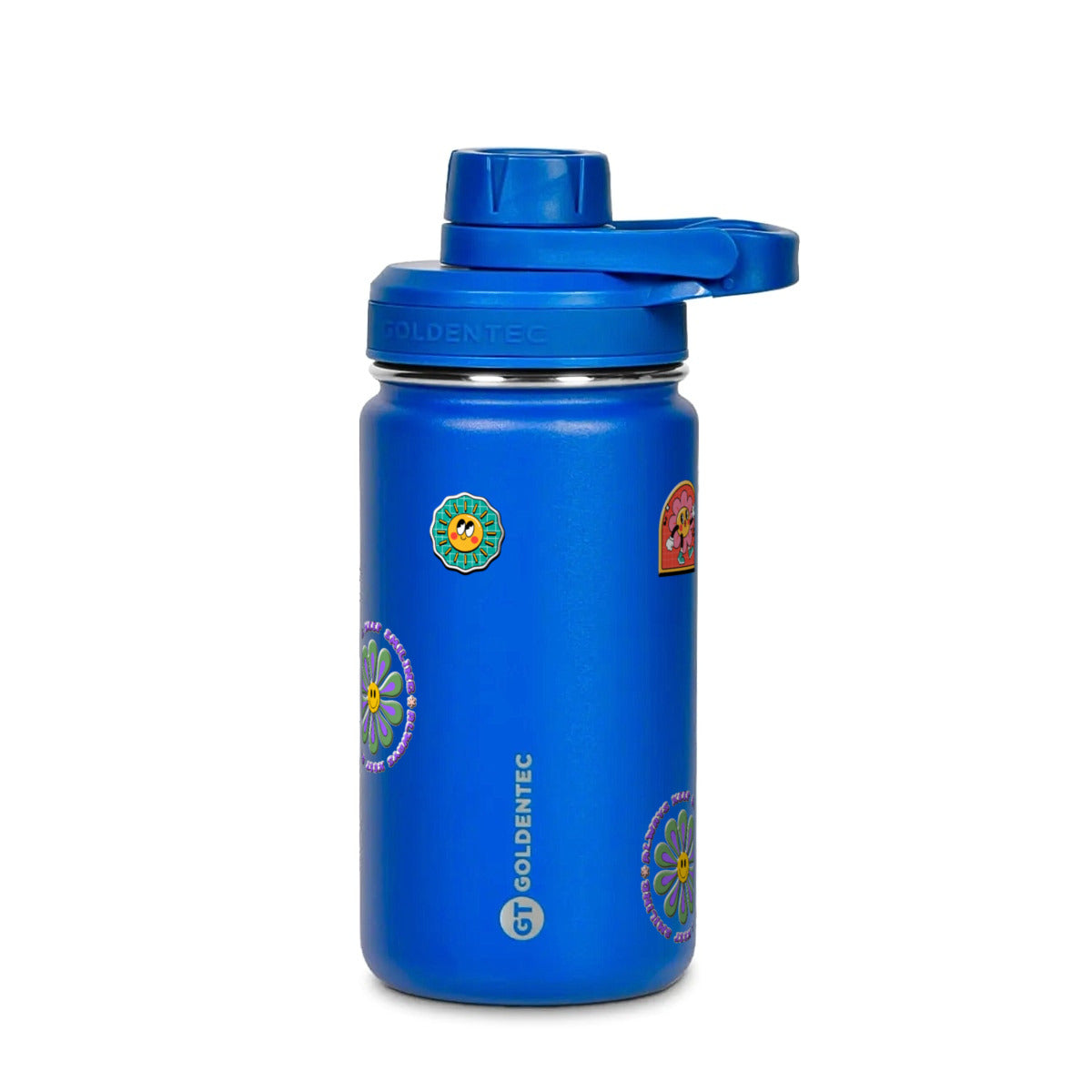 Garrafa Térmica Goldentec 350ml Retrô Good Vibes Azul, frente
