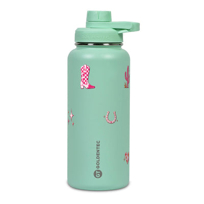 Garrafa Térmica Goldentec 1000ml Country Rosa Verde Menta, frente