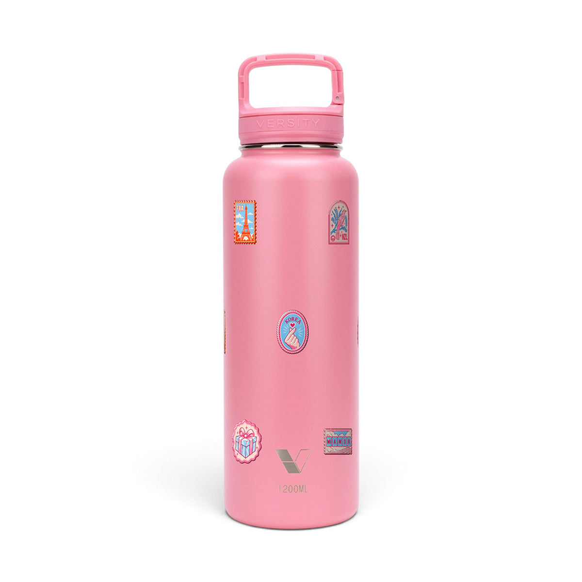Garrafa Térmica Versity ColdKeeper 1200ml Selos de Viagem Rosa Chiclete, frente