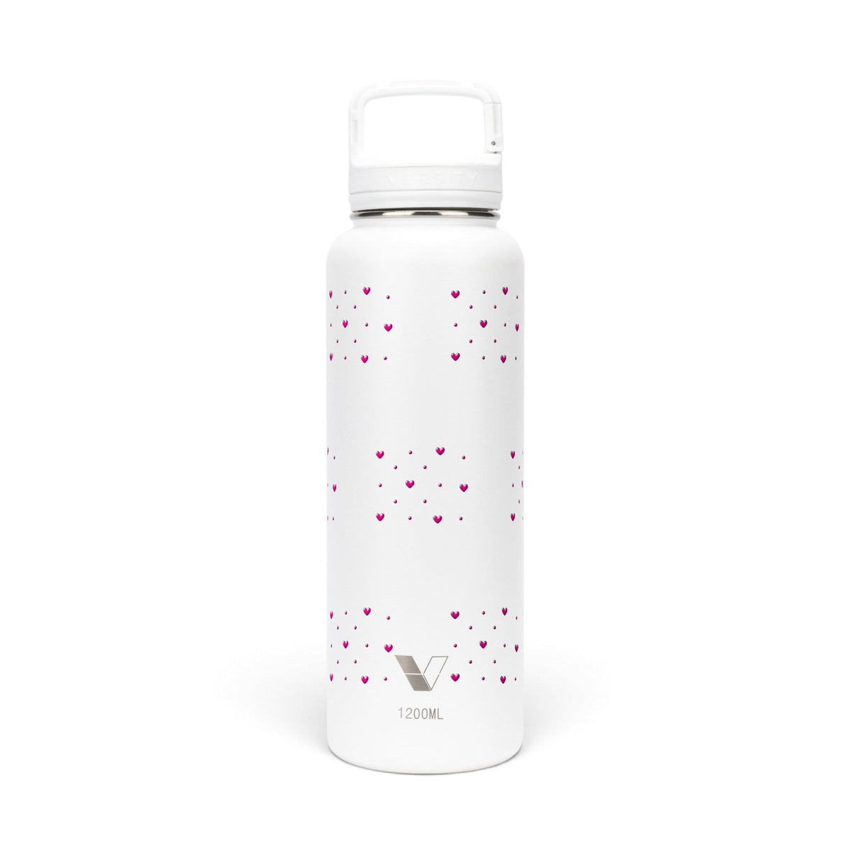 Garrafa Térmica Versity ColdKeeper 1200ml Corações Rosa Branca, frente