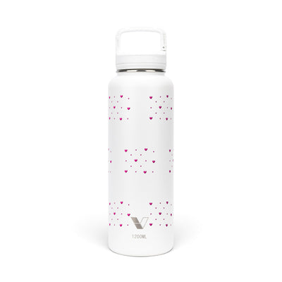 Garrafa Térmica Versity ColdKeeper 1200ml Corações Rosa Branca, frente