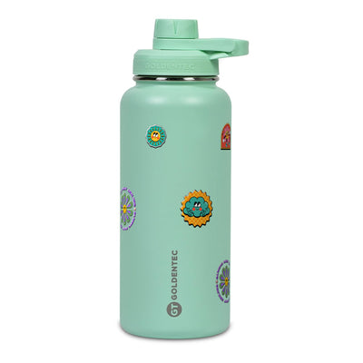 Garrafa Térmica Goldentec 1000ml Retrô Good Vibes Verde Menta, frente