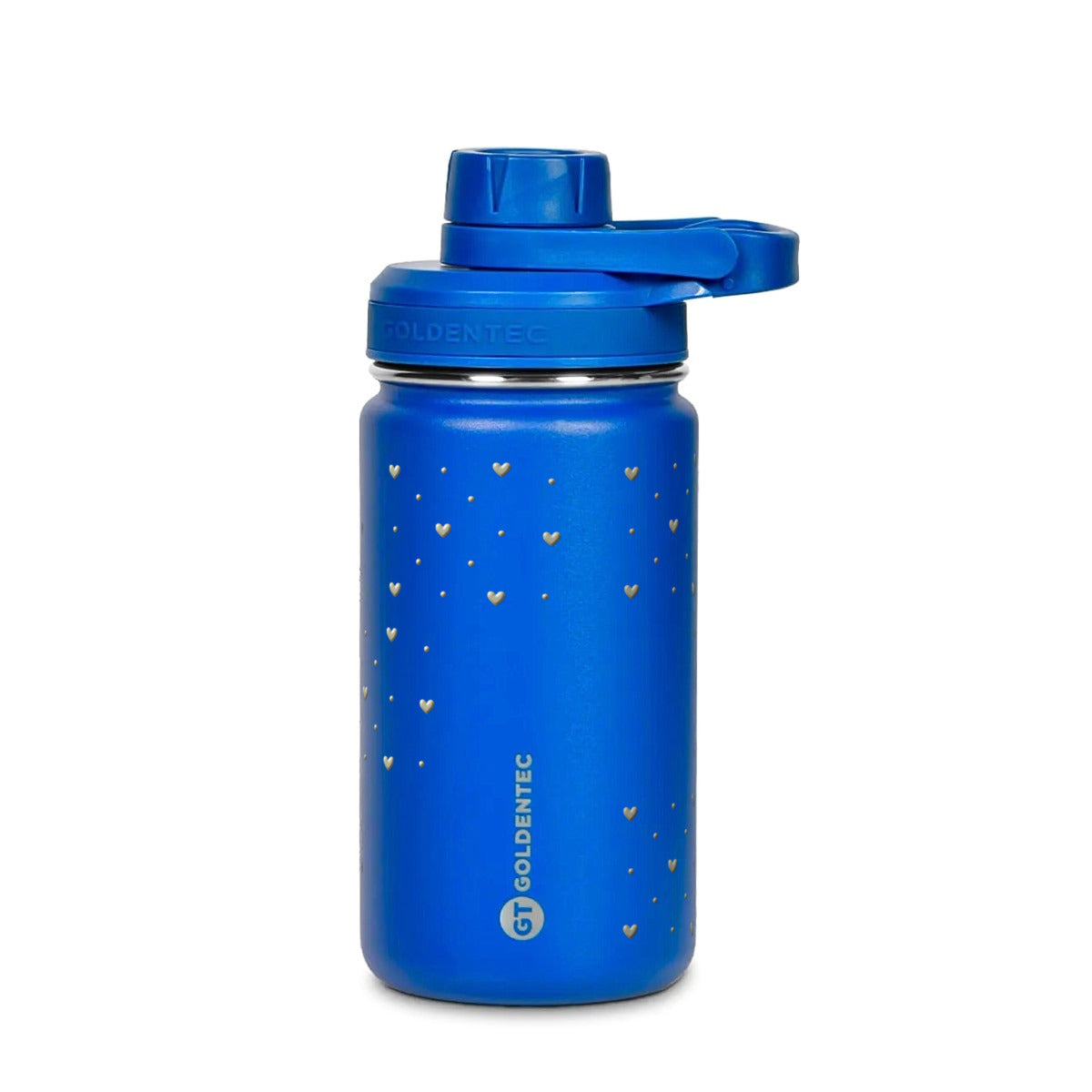 Garrafa Térmica Goldentec 350ml Corações Sálvia Azul, frente
